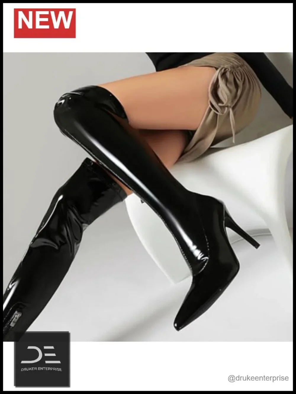 Patent Leather Thigh High Stiletto Heeled Boots 4in Heel